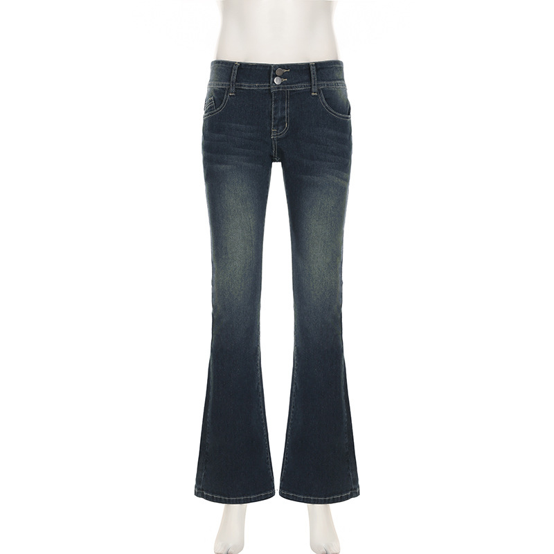 Low waist wash water slimming versatile slim fit flared jeans