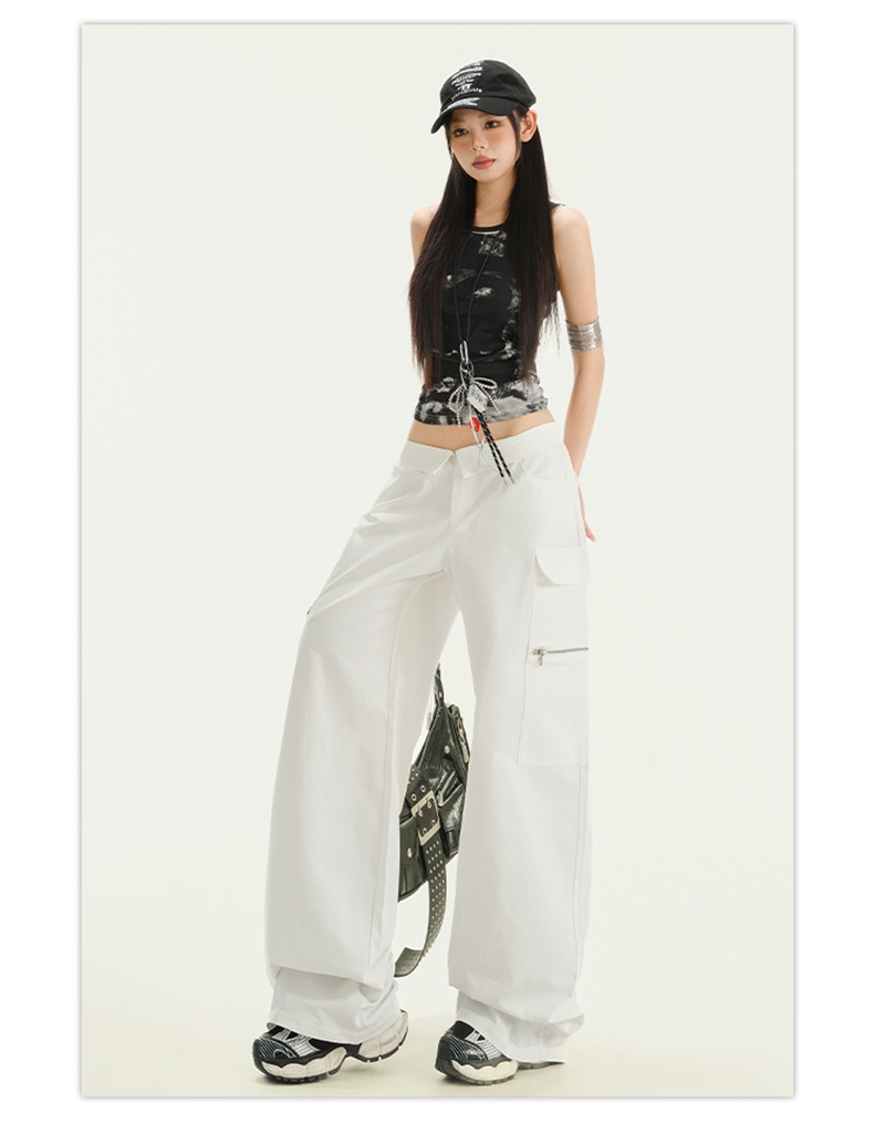 Women's White Work Pants Jazz Dance Sports Casual Trousers