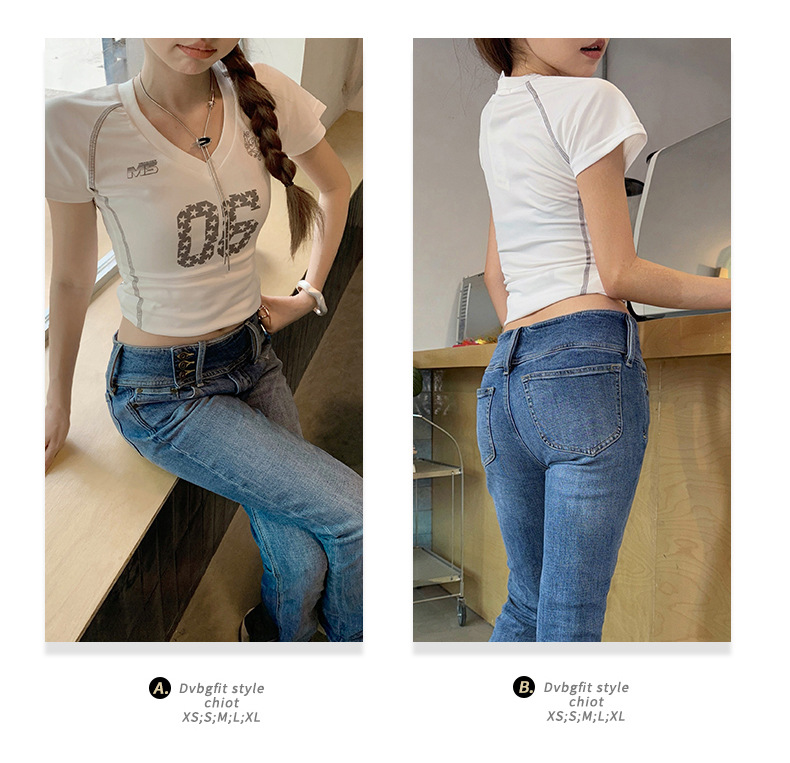 Women's Low Waist Flared Jeans Slim Fit Elastic Straight Leg Horseshoe Pants