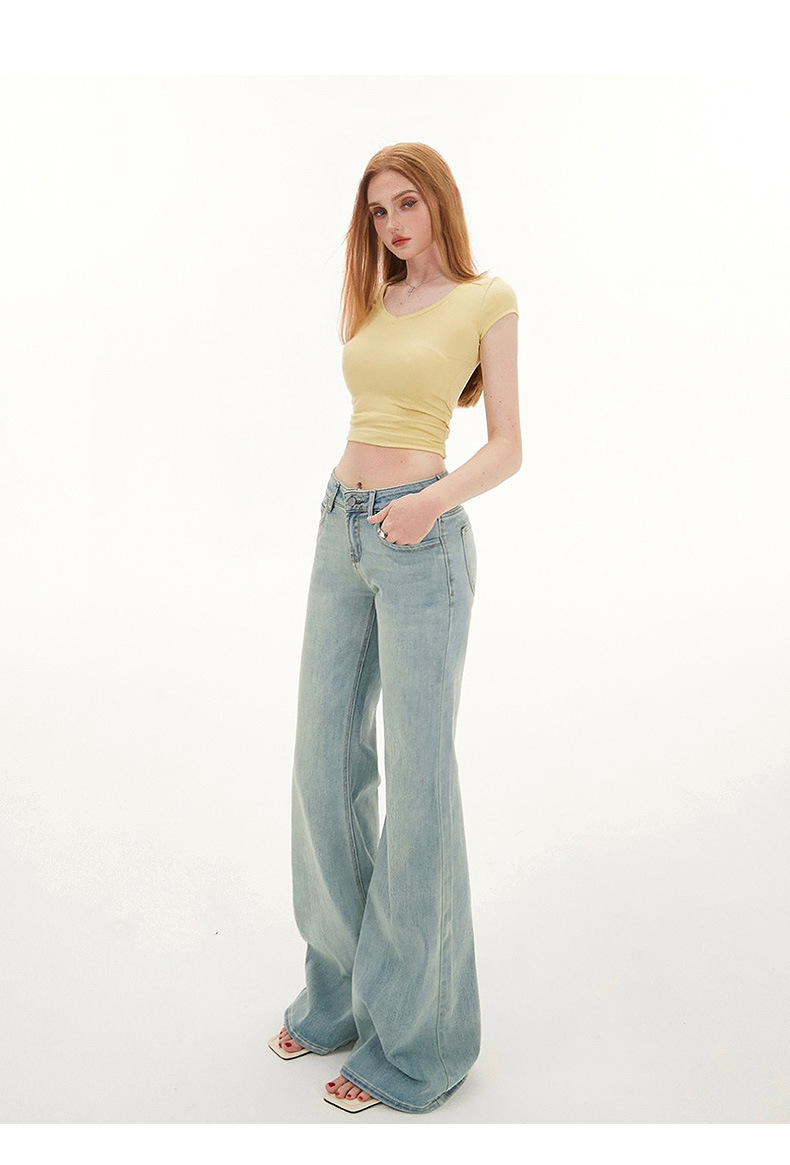 Women's Light Blue Denim Pants Spring Spicy Girl Low Waist Elastic Fitted Hoof Pants