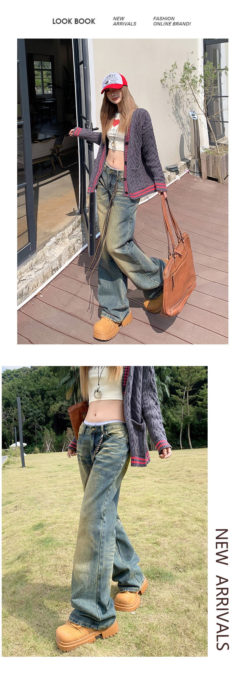 Women's Low-Waist Flared Denim Pants Loose Wide-Leg Straight Trousers