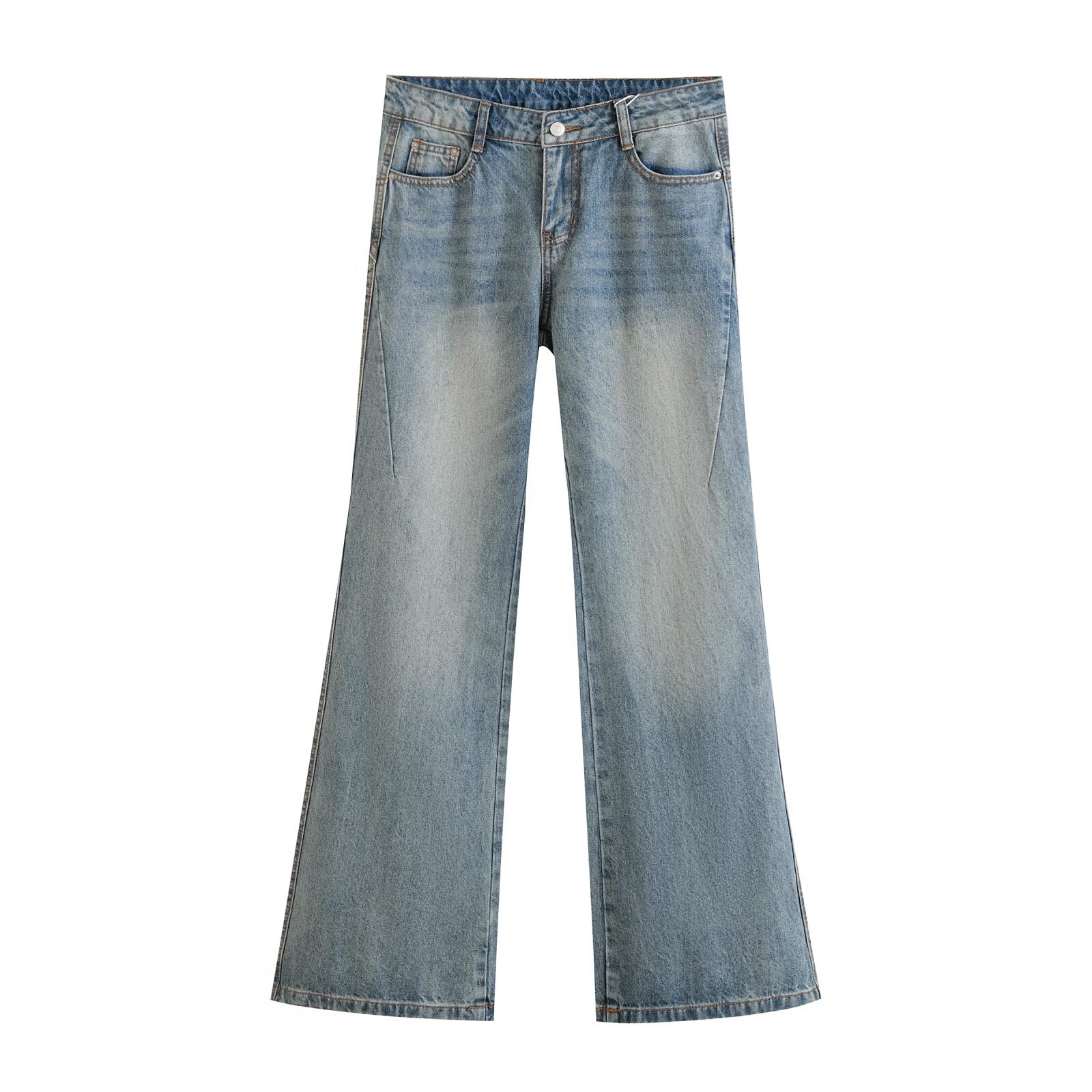 Splicing horn jeans versatile wide leg floor pants