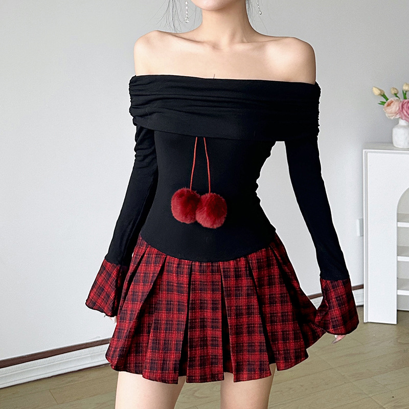 Flirty Asymmetric Checkered Trapeze Dress