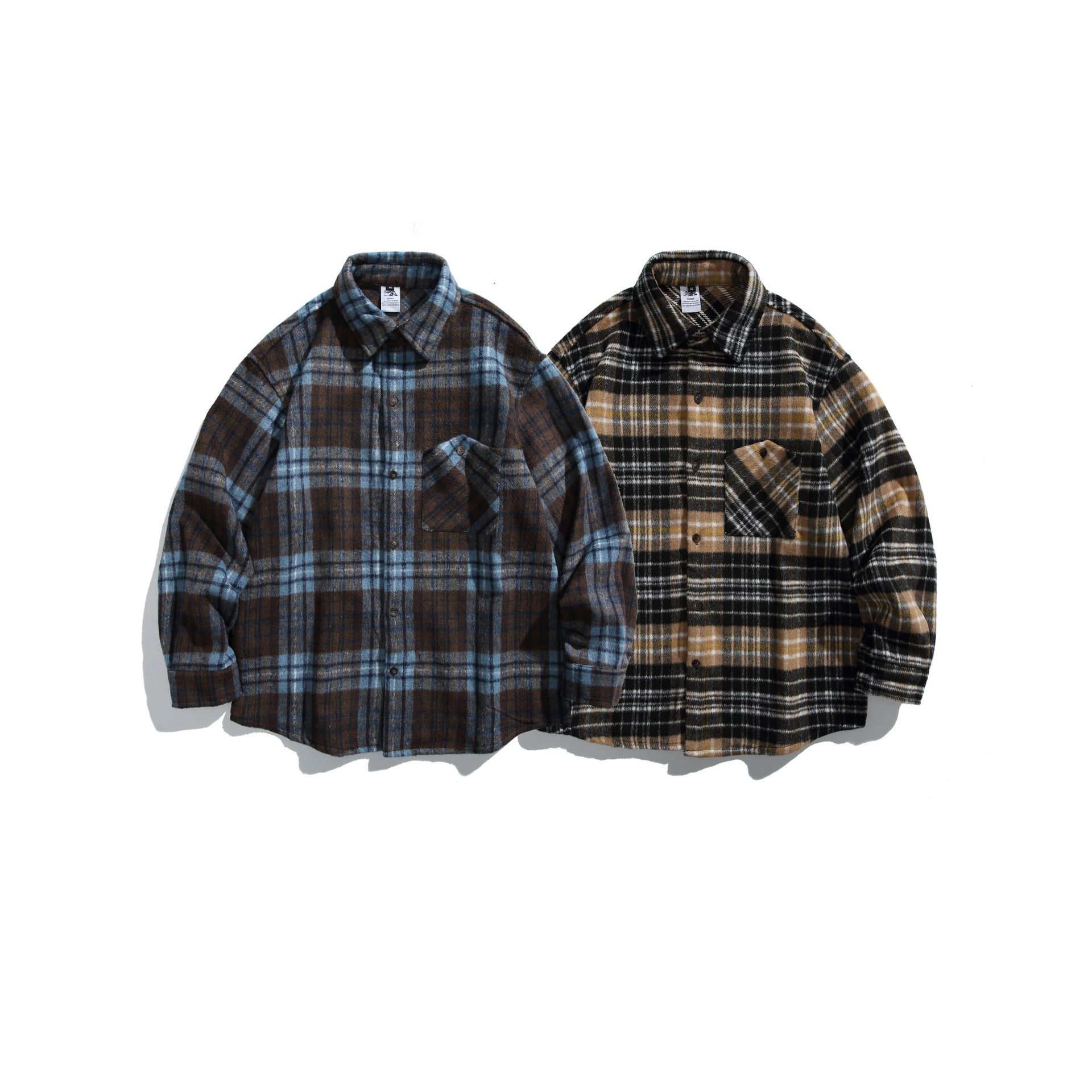 Oversized Two-Tone Checkered Polyester Appliqué Shirt
