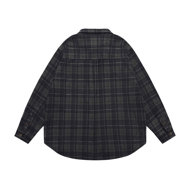 Oversized Checked Button-Down Polyester Shirt