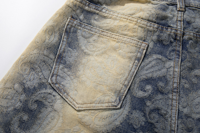 Street Washed Spray Monkey Jacquard Gradient Knife-Edge Denim Pants Men Women High-Quality Fashion Brand Wide-Leg Pants