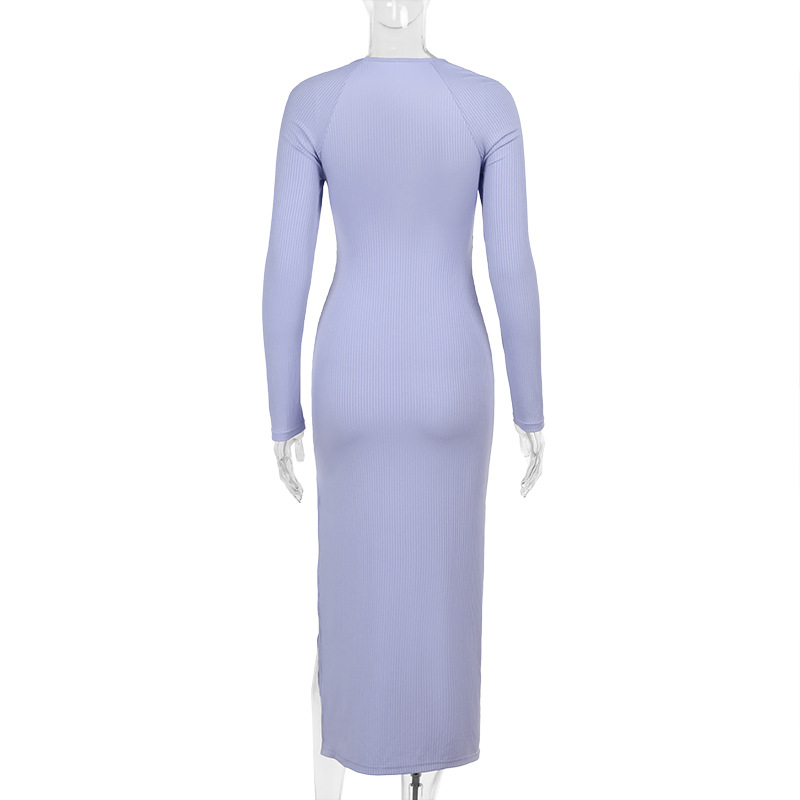 V-Neck Cutout High-Waist Full-Sleeve Side Split Pencil Dress