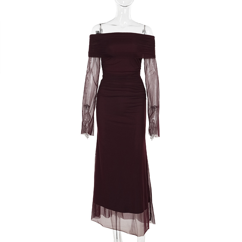 Asymmetric Neckline Three Quarter Sleeve Spandex Pencil Dress
