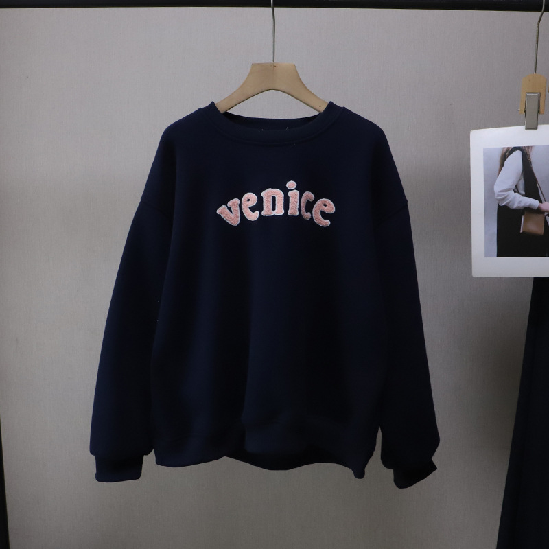 Letter Towel Embroidery Fleece Lined Thick Loose Casual Hoodie for Women