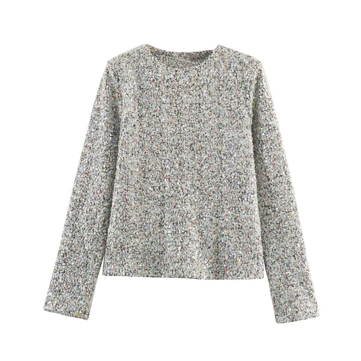 Knit Full Sleeve Crew Collar Beaded Top