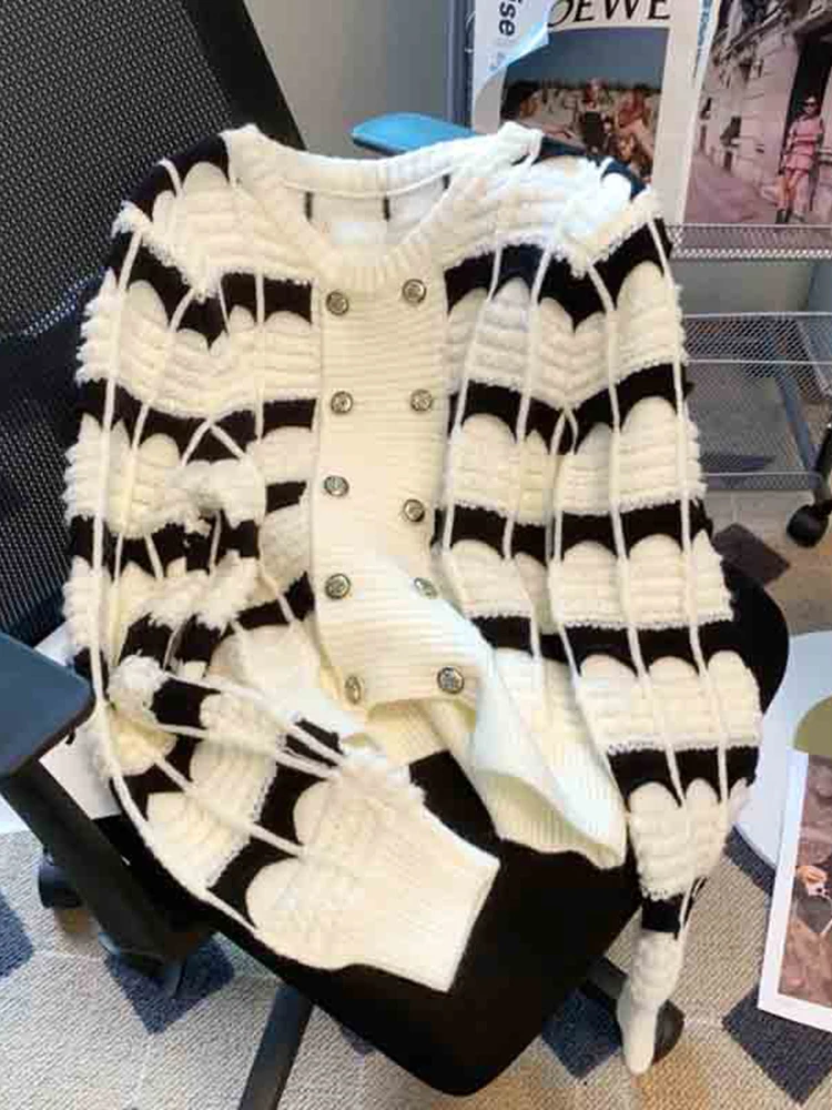 Oversized Overlap Front Two-Tone Acrylic Sweater