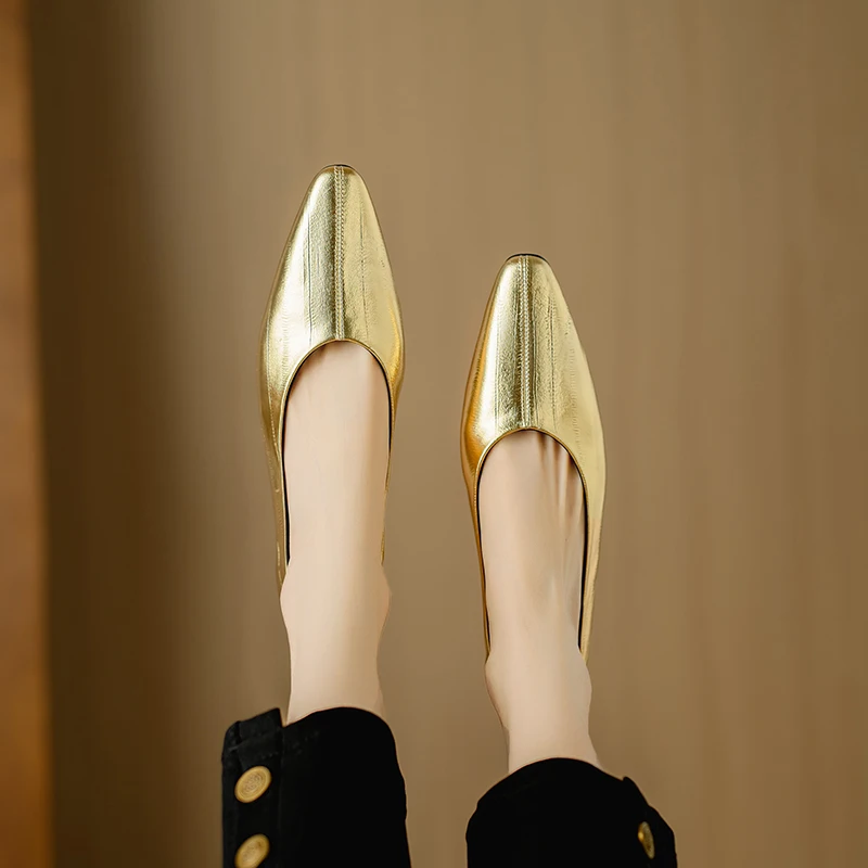 Fashion Genuine Leather mid heels woman elegant Loafer office lady square toe party pumps