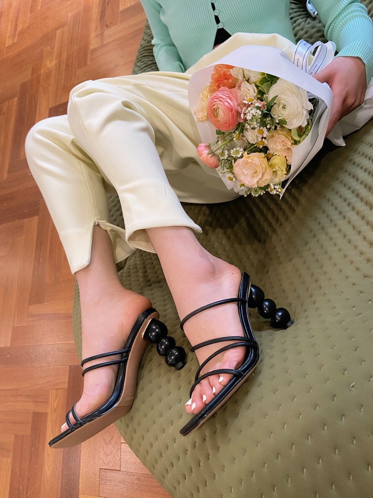 Simple Square Toe Straight Gourd High Heel Mules Women's Ball Ball Round Heel Sandals