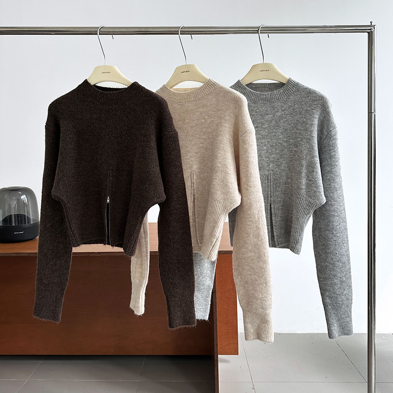 Korean Solid Long Sleeve Loose Crew Sweater