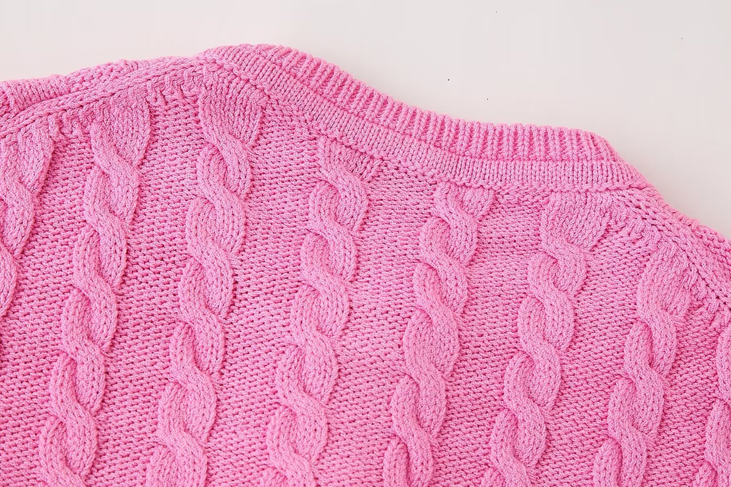 Round neck contrasting color open knit sweater patchwork jacket top