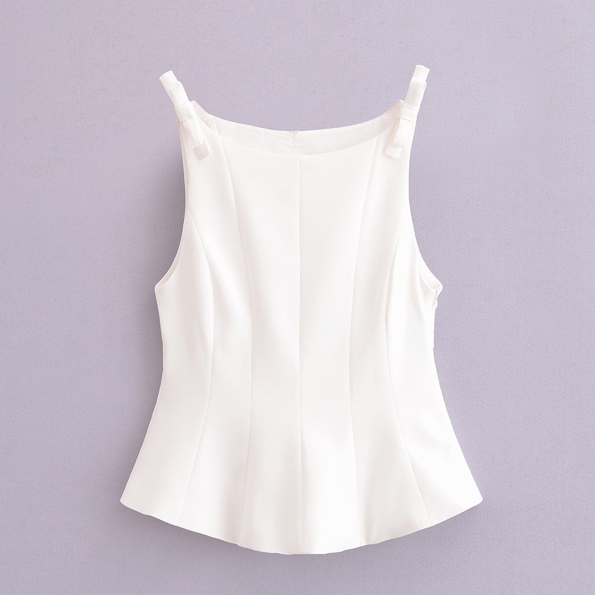 Sleeveless Solid Contemporary Flared Hem Tie Top