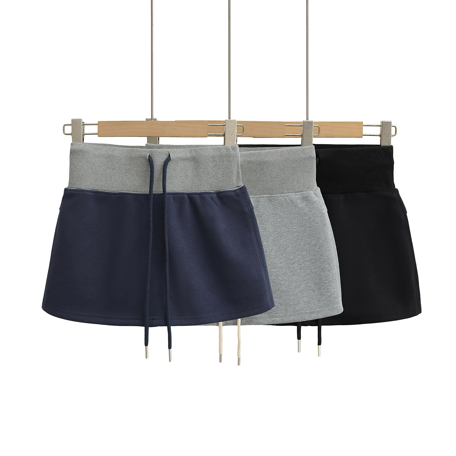 High waisted elastic waisted drawstring skirt, short skirt