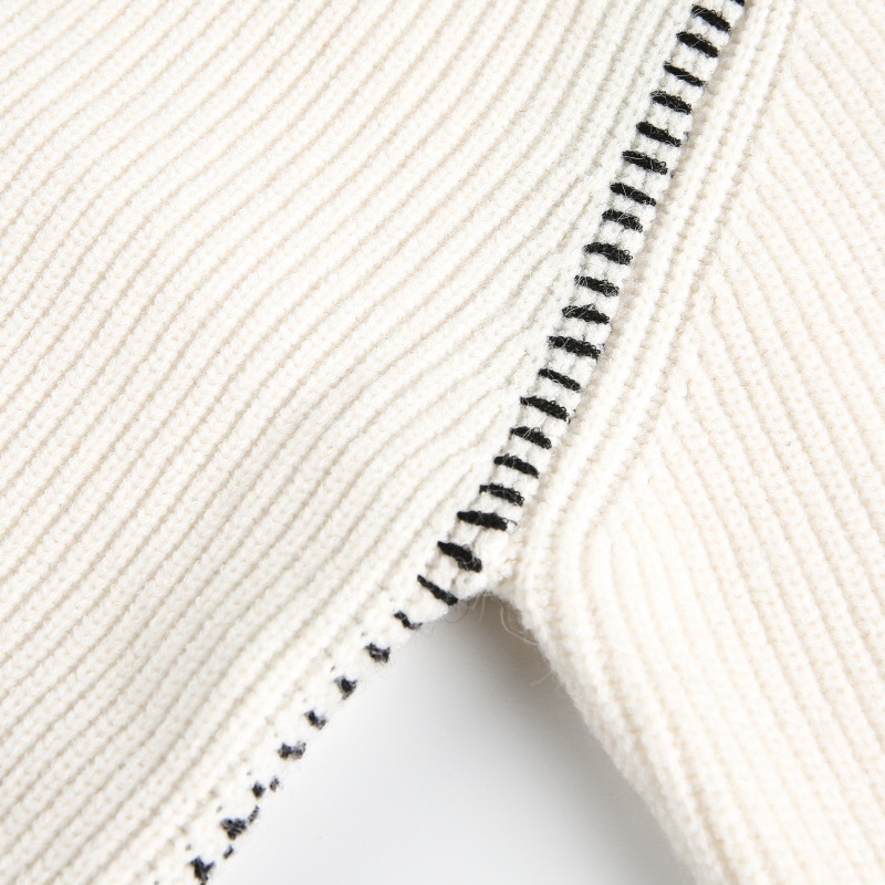Block Hand Stitching Henley Collar Design Loose Knitwear