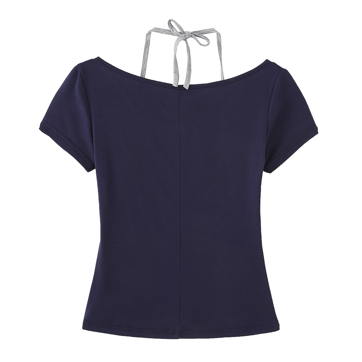 Fake Two-Piece Halter Tie Slim Fit Short Sleeve Top for Women