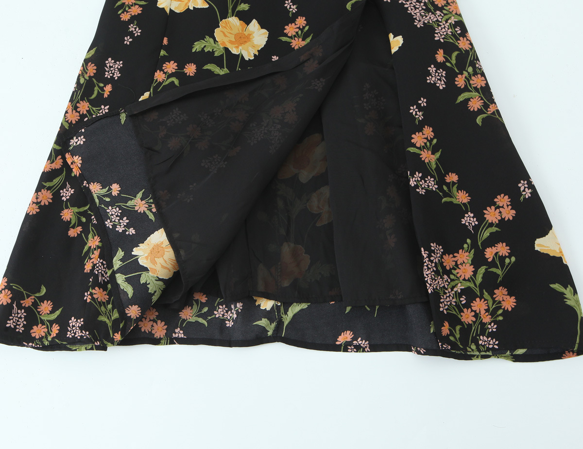 Floral Print High-Waisted Sexy Side Slit Hem Strapless Dress