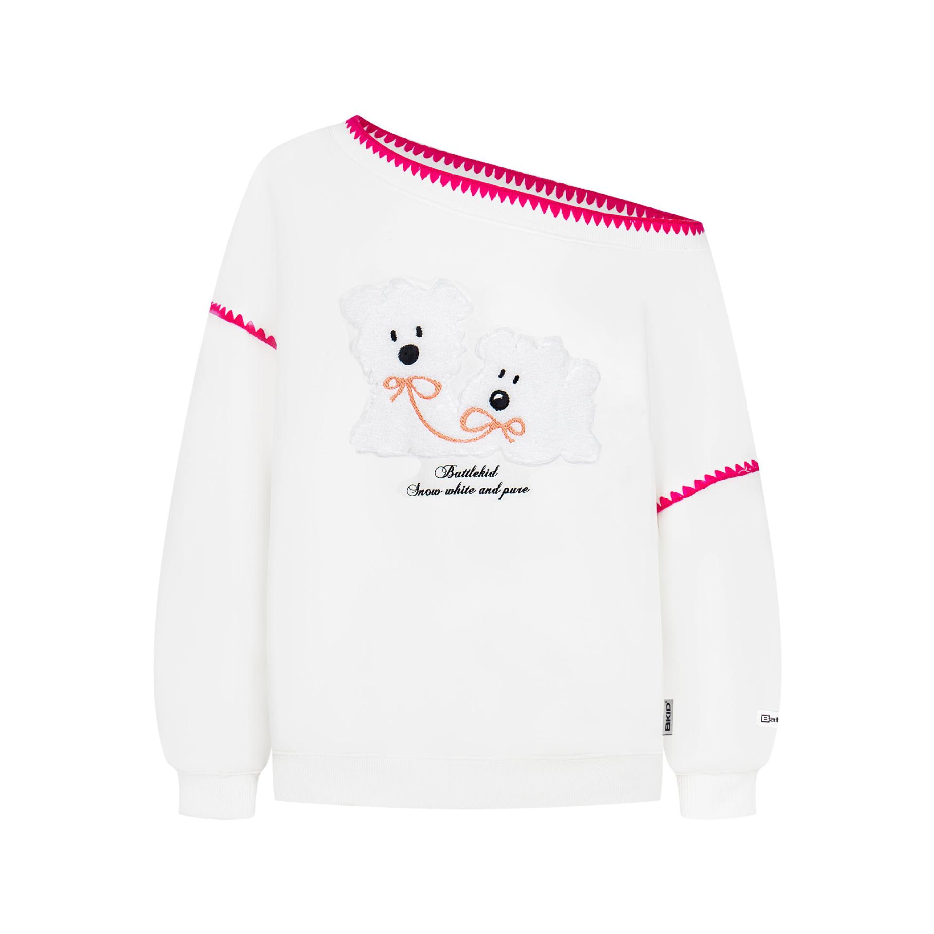 Asymmetric Cut Cotton Puppy Motif Hoodie