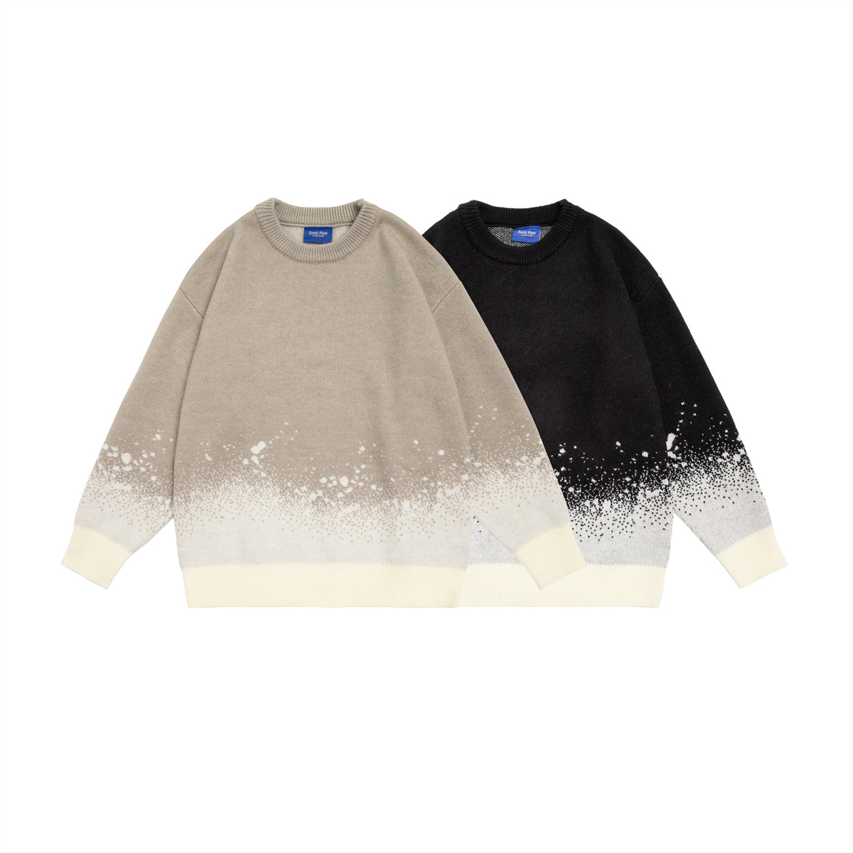 Japanese Workwear Two-Tone Oversized Long Sleeve Crew Sweater