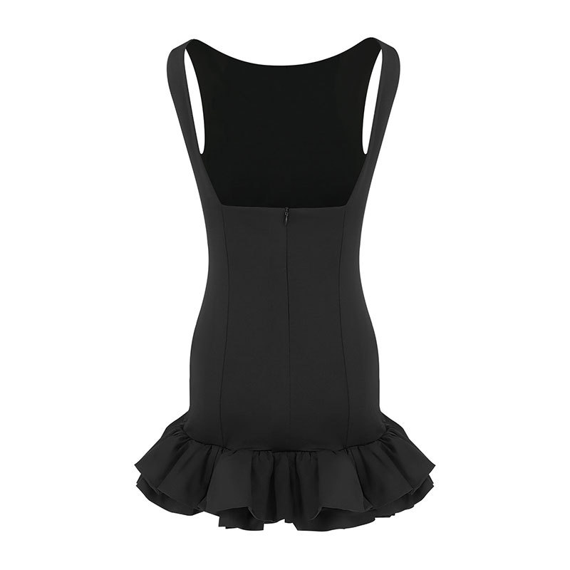 Plain Open Back Dress With Frill Trim
