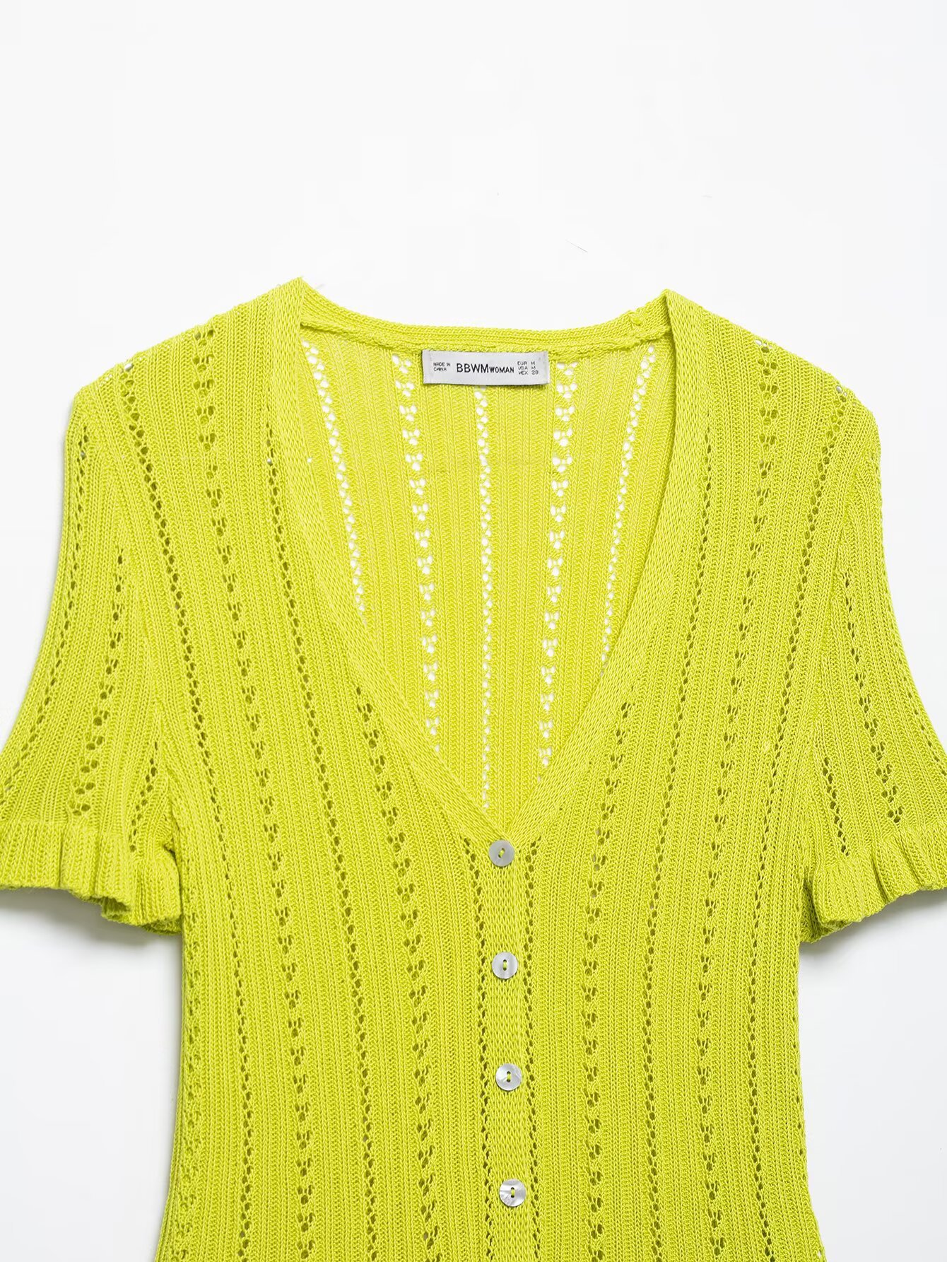 Ladies Plunge Half Sleeve Placket Plain Knit Sweater