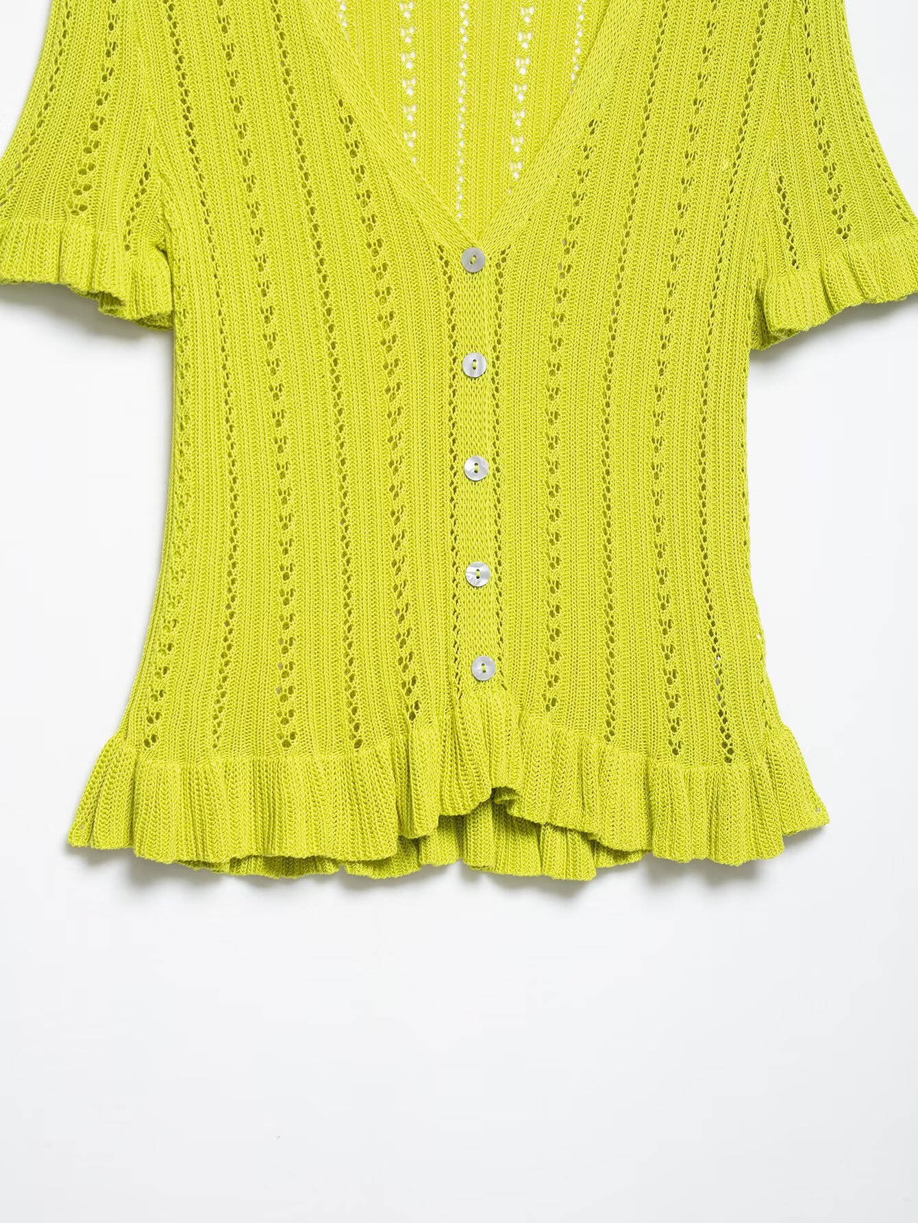 Ladies Plunge Half Sleeve Placket Plain Knit Sweater