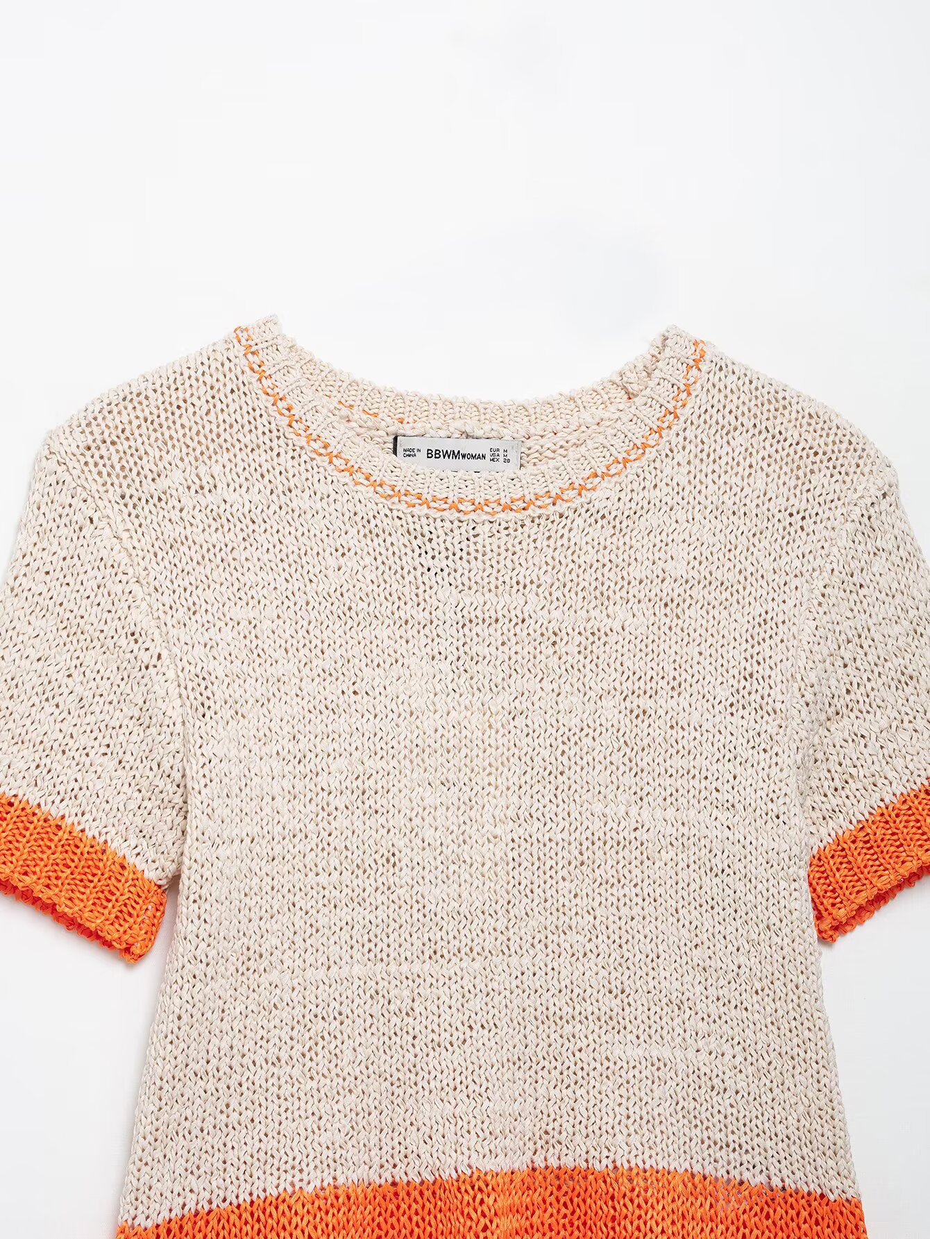 Fitted Three-Quarter Sleeve Polyester Accent Trim Sweater