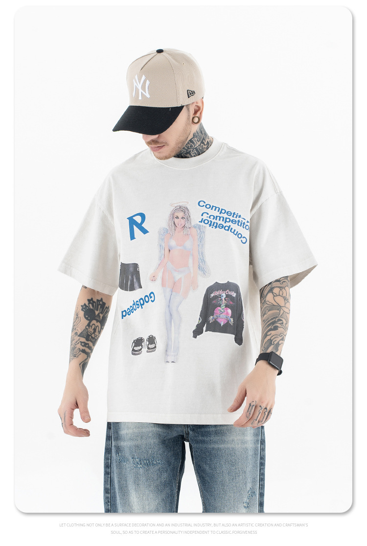 Vintage Washed Casual Round Neck Short Sleeve T-Shirt for Men