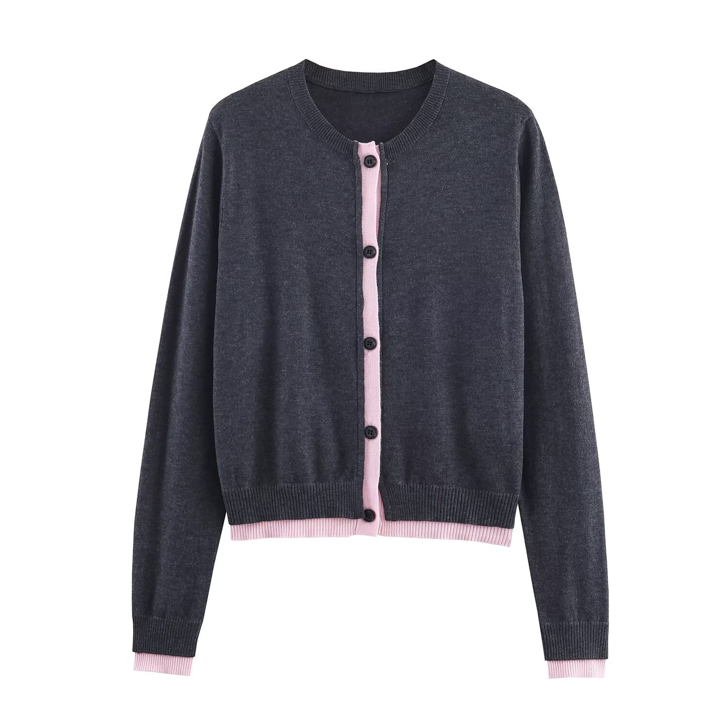 Polyester Long Sleeve Crew Button-Up Sweater