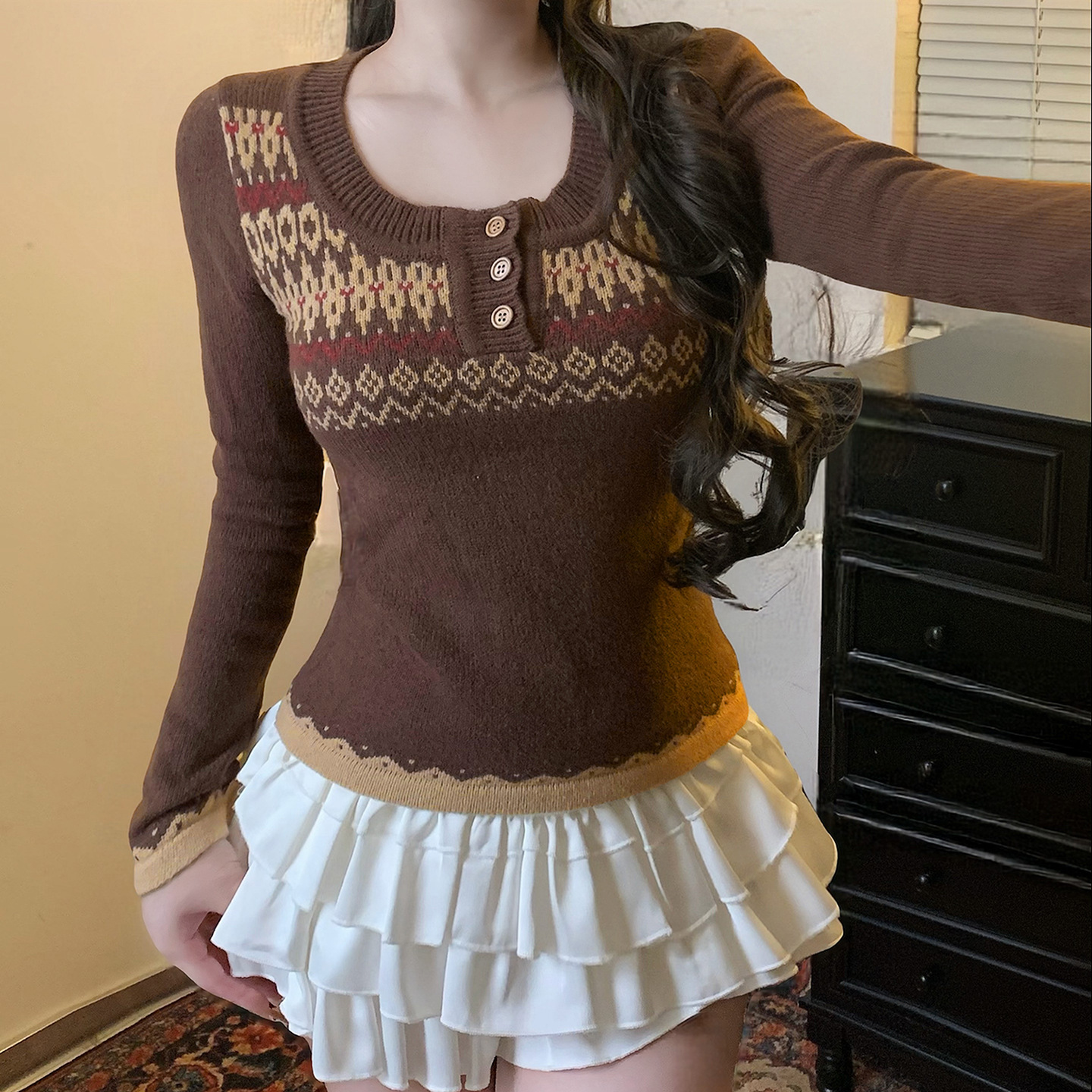Two-tone Slim Thermal Henley Sweater