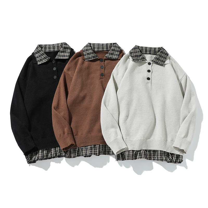 Men's Two-Tone Button-Neck Sweater