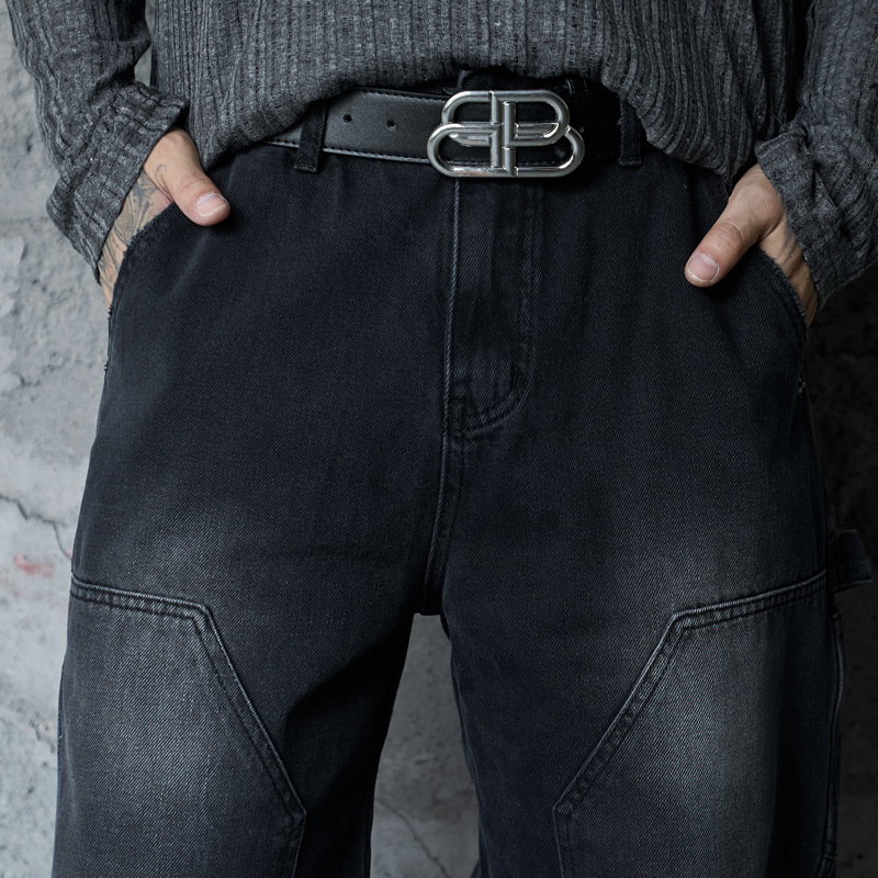 Loose Washed Multi-Pocket Straight Leg Wide Leg Jeans Unisex Loose Versatile Drapey Long Pants