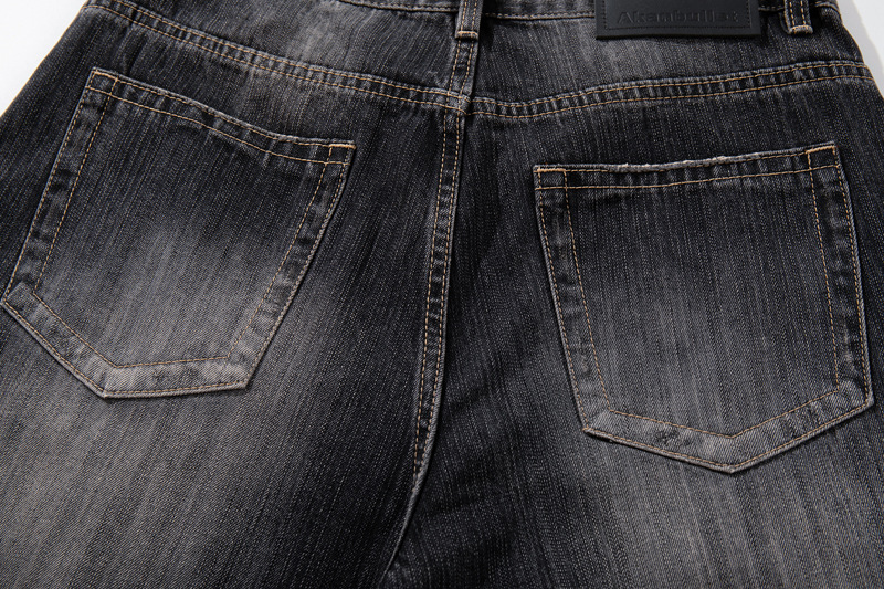 Vintage Washed Gradient Denim Pants Men's Design Street Style Couple Loose Versatile Straight Leg Casual Wide Leg Pants