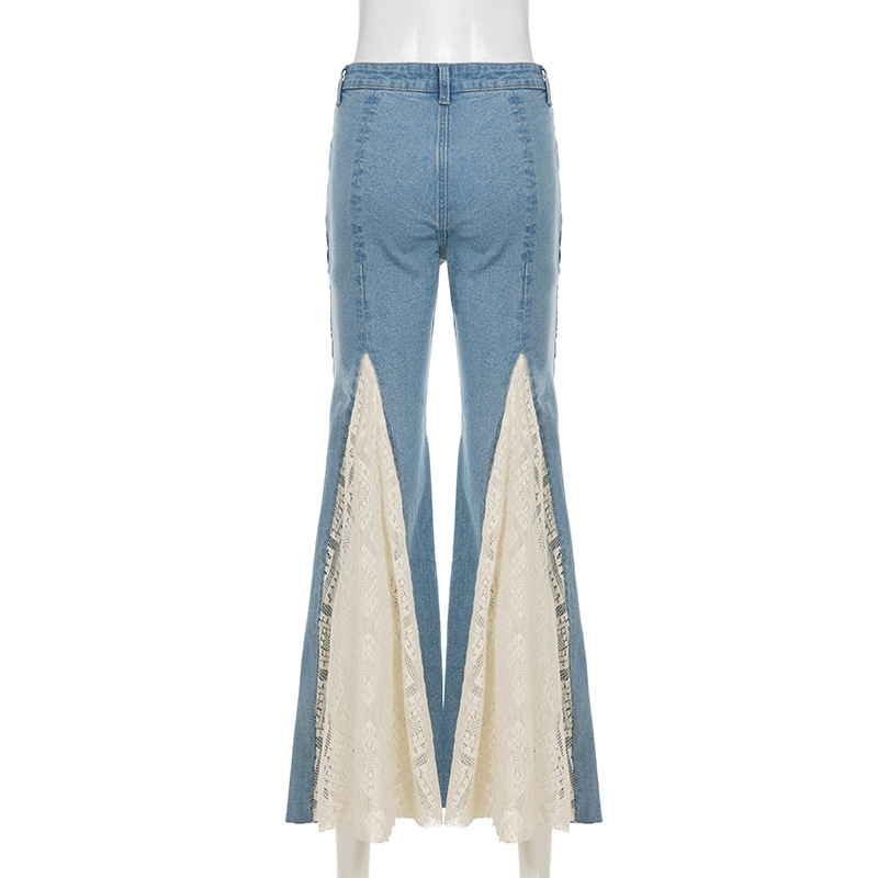 French versatile lace patchwork retro flared pants