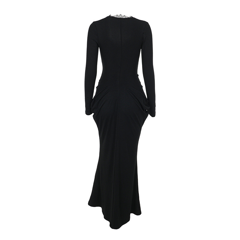 Plunging Neckline Long Sleeve Bodycon Dress
