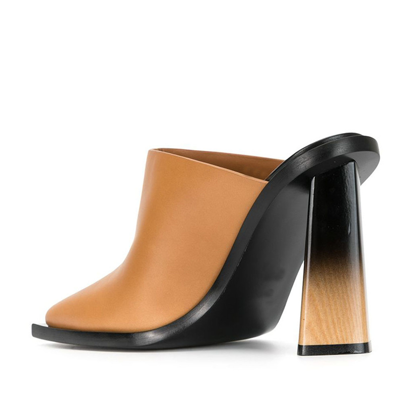 Summer Europe and The United States Catwalk High-Heeled Square Toe Toe Slippers Shaped Heel Sandals Large Size Ladies High Heels