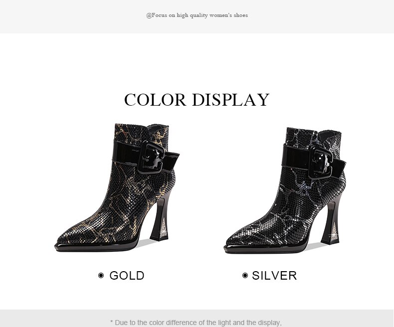 Brand Women's Ankle Booots Autumn Winter Shoes Genuine Leather Sexy High Heels Pointed Toe Gold Silver Dress Party Shoes