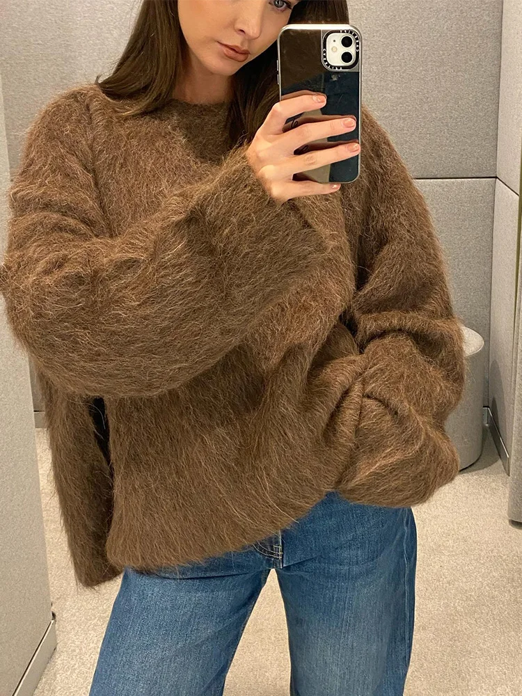 Women Chunky Crew Loose Sweater Full Arm Cold