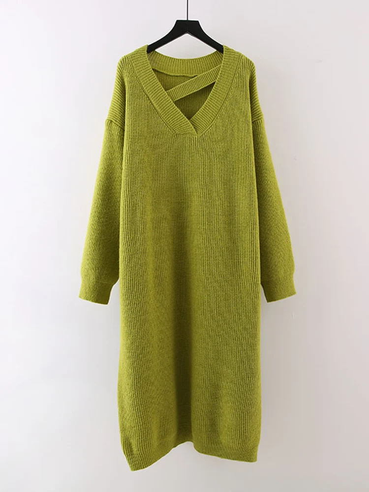 Plain Acrylic Fall Midi Dress Relaxed Fit