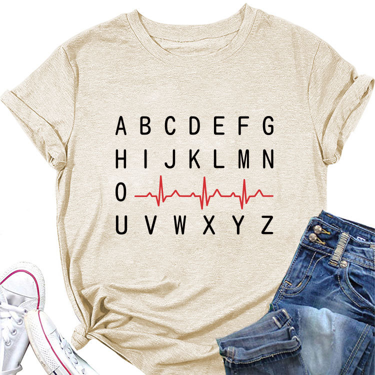 Ladies Geometric Print Round Neck Short Sleeve Tee