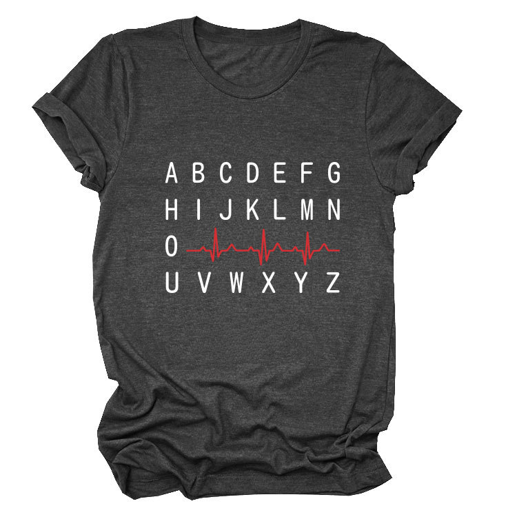 Ladies Geometric Print Round Neck Short Sleeve Tee