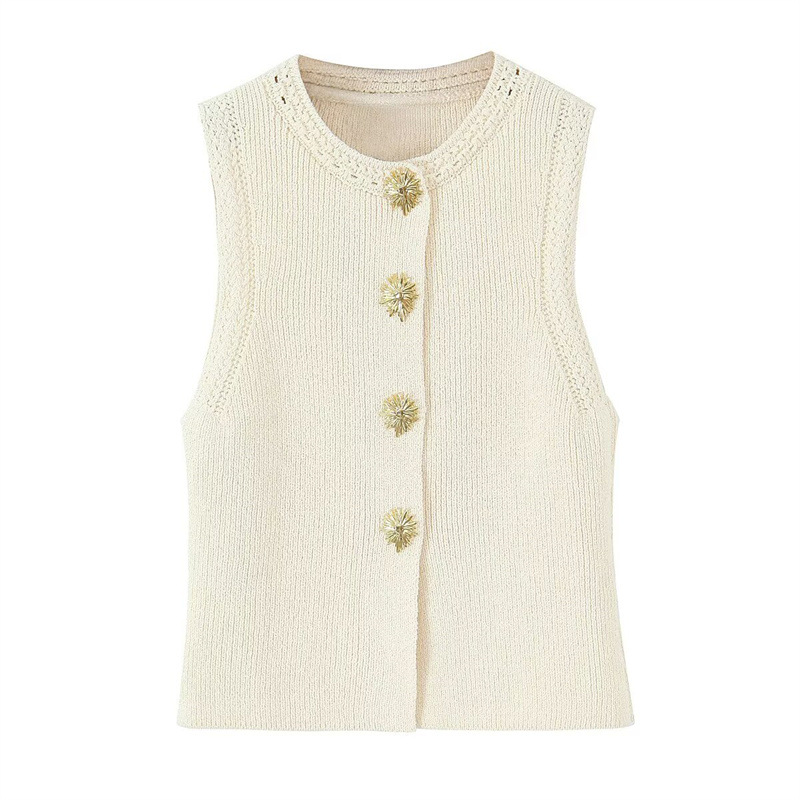 Ladies Japanese Spliced Button Placket Tank Top