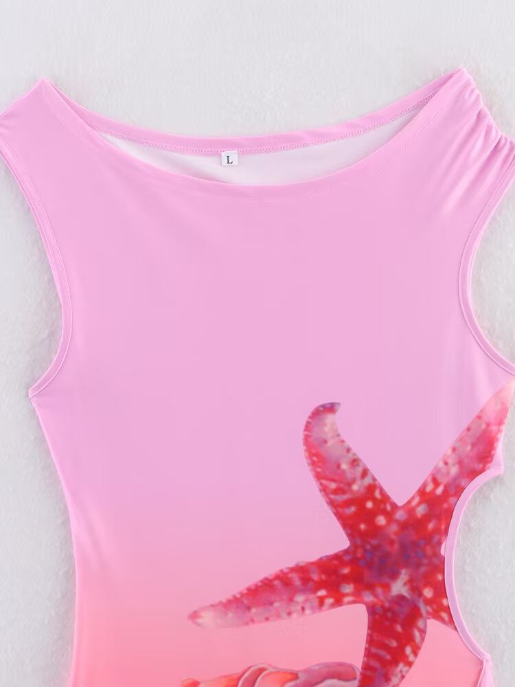 Irregular Shell Short Dress with Ribbon for Women