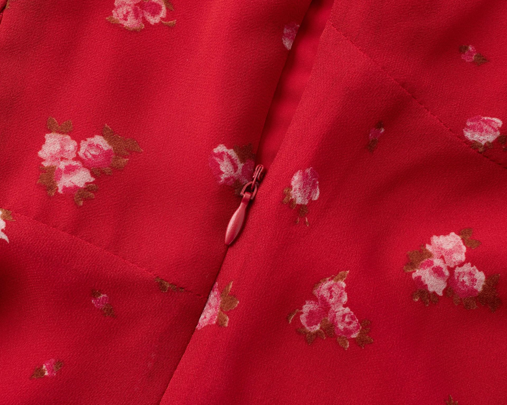 Cherry Red Printed Retro Charm Fitted Skirt Dress