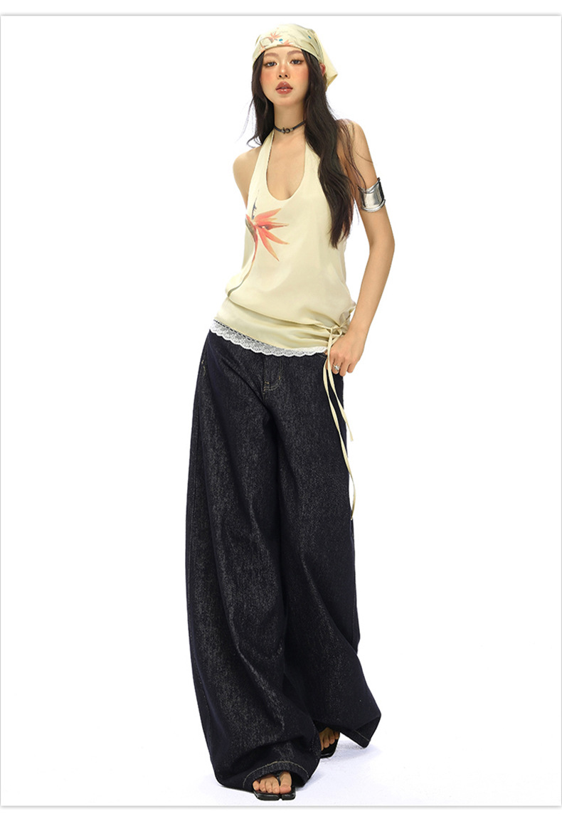 Light Blue High-Waisted Loose Fit Wide-Leg Jeans for Women, Casual Floor-Length Straight Leg Pants