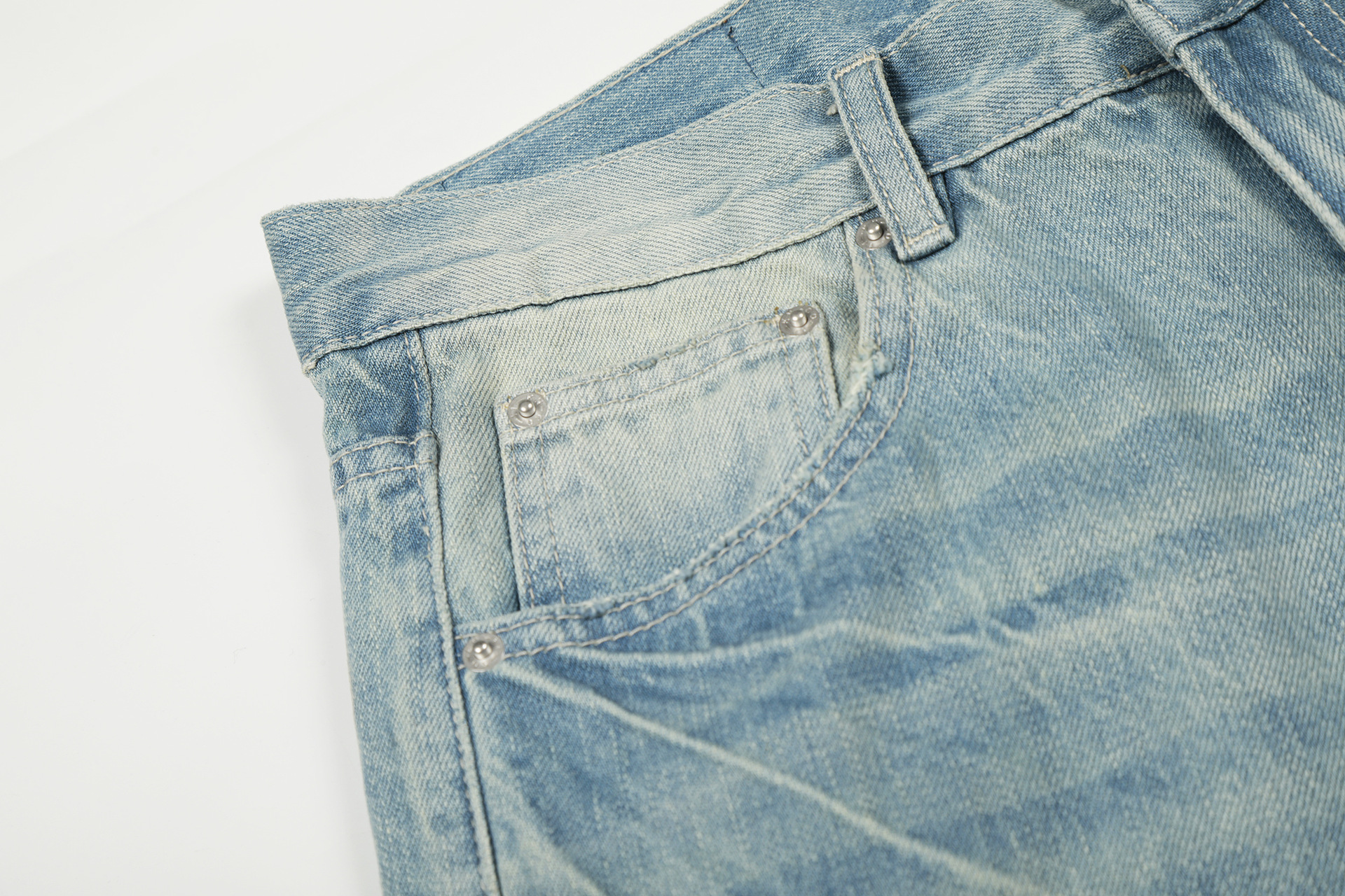 Blue Washed Faded Loose Fit Wide Leg Straight Casual Trousers