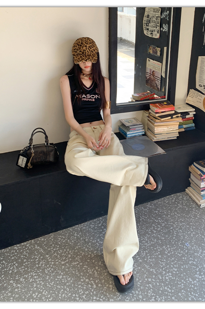 Women's Low Waist Wide Leg Jeans Summer Loose Slim Straight Pants